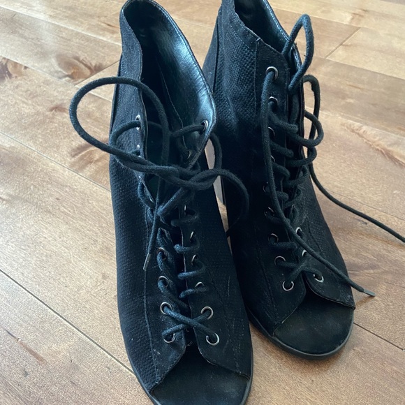 Black Heel Ankle Boots Open Toe - Picture 2 of 4